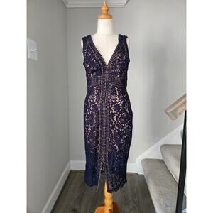 Bardot Morgan Front Slit Lace V-Neck Navy Lace Dress Size 4